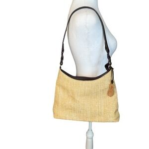 Etienne Aigner Beige and Light Brown Straw Small Shoulder Bag Shoe Charm Casual